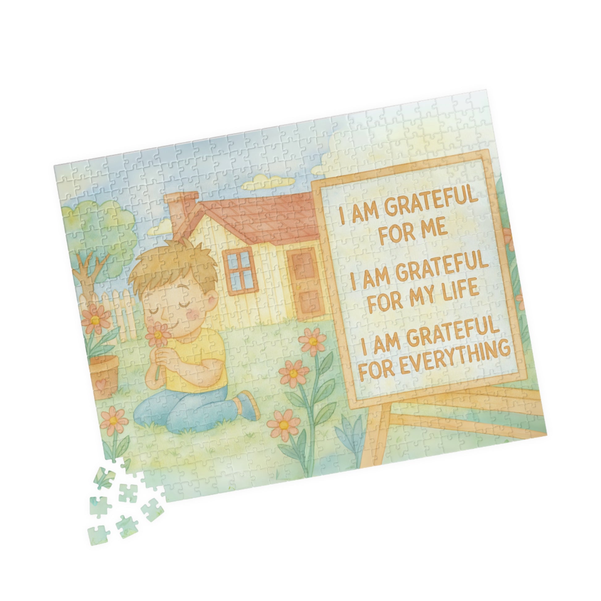 Gratefulness Themed Puzzle - Little Boy, Heartwarming Puzzle for Family Fun, Mindfulness Activity, Self-Care Gift, Relaxing Puzzle Decor