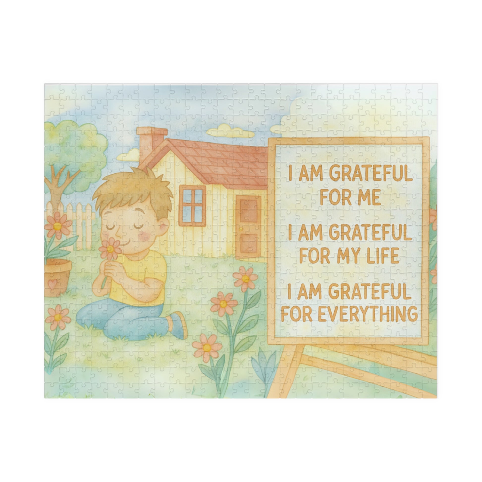 Gratefulness Themed Puzzle - Little Boy, Heartwarming Puzzle for Family Fun, Mindfulness Activity, Self-Care Gift, Relaxing Puzzle Decor