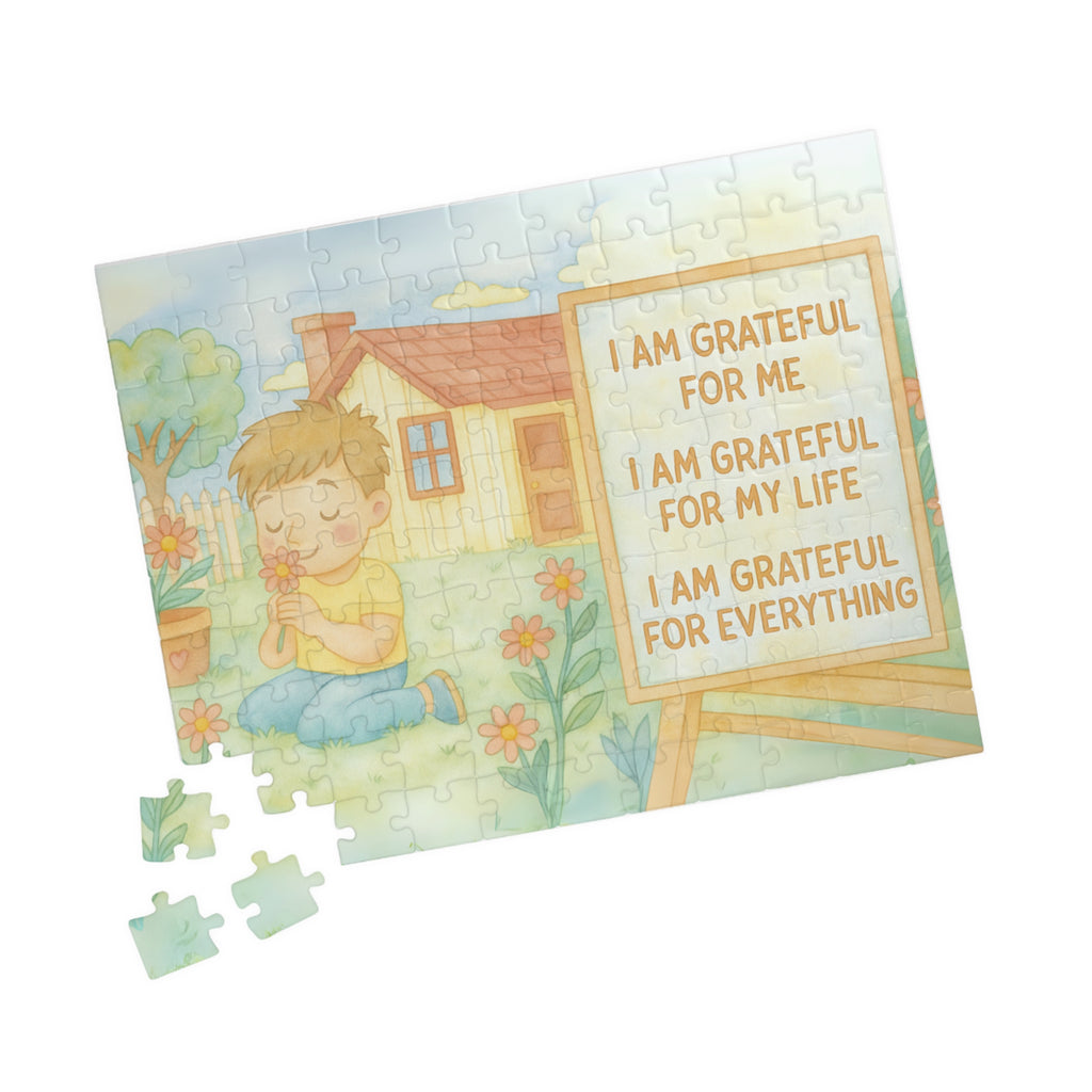 Gratefulness Themed Puzzle - Little Boy, Heartwarming Puzzle for Family Fun, Mindfulness Activity, Self-Care Gift, Relaxing Puzzle Decor